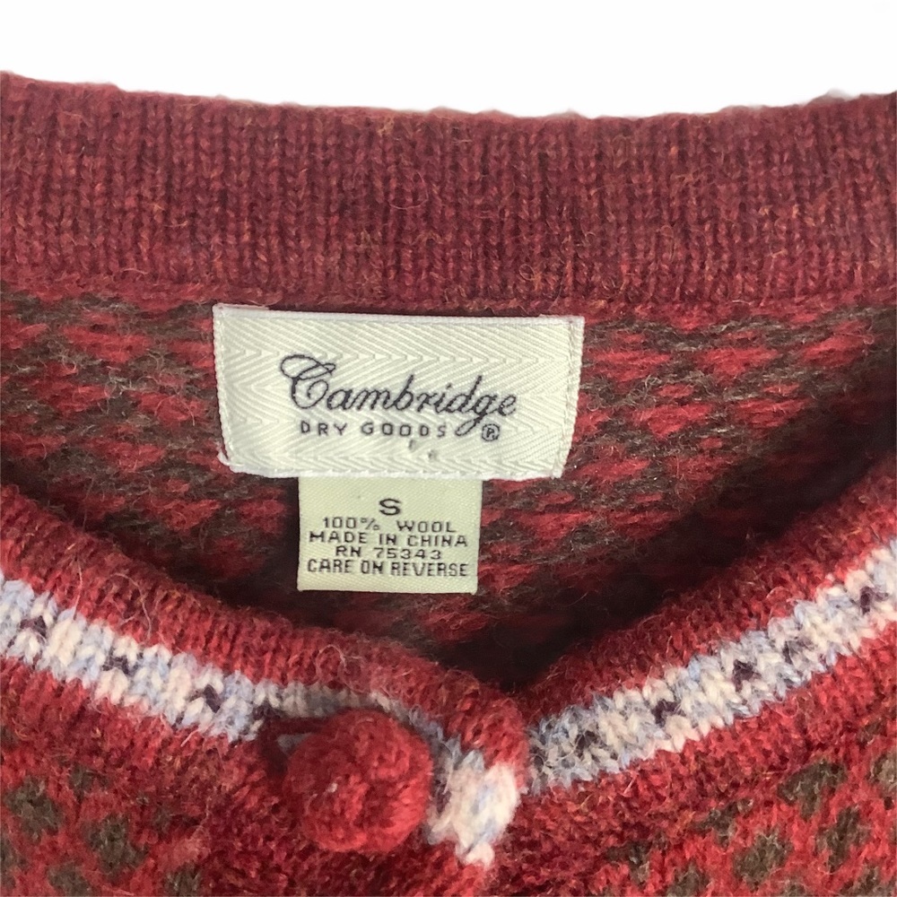 Vintage Cambridge Dry Goods 100% Wool Cardigan Sweater Women Small Red Aztec - Picture 2 of 4